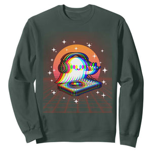 Halloween Ghost Sweatshirt Funny Trippy Vaporwave DJ Music Party TS12 Dark Forest Green Print Your Wear