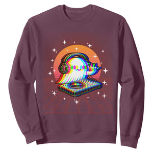 Halloween Ghost Sweatshirt Funny Trippy Vaporwave DJ Music Party TS12 Maroon Print Your Wear