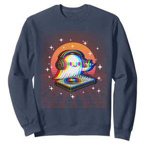 Halloween Ghost Sweatshirt Funny Trippy Vaporwave DJ Music Party TS12 Navy Print Your Wear