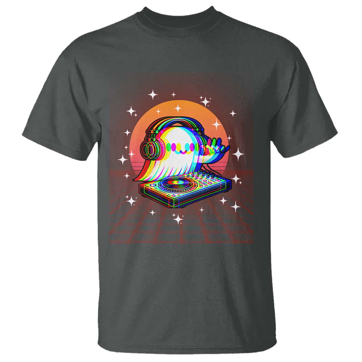 Halloween Ghost T Shirt Funny Trippy Vaporwave DJ Music Party TS12 Dark Heather Print Your Wear