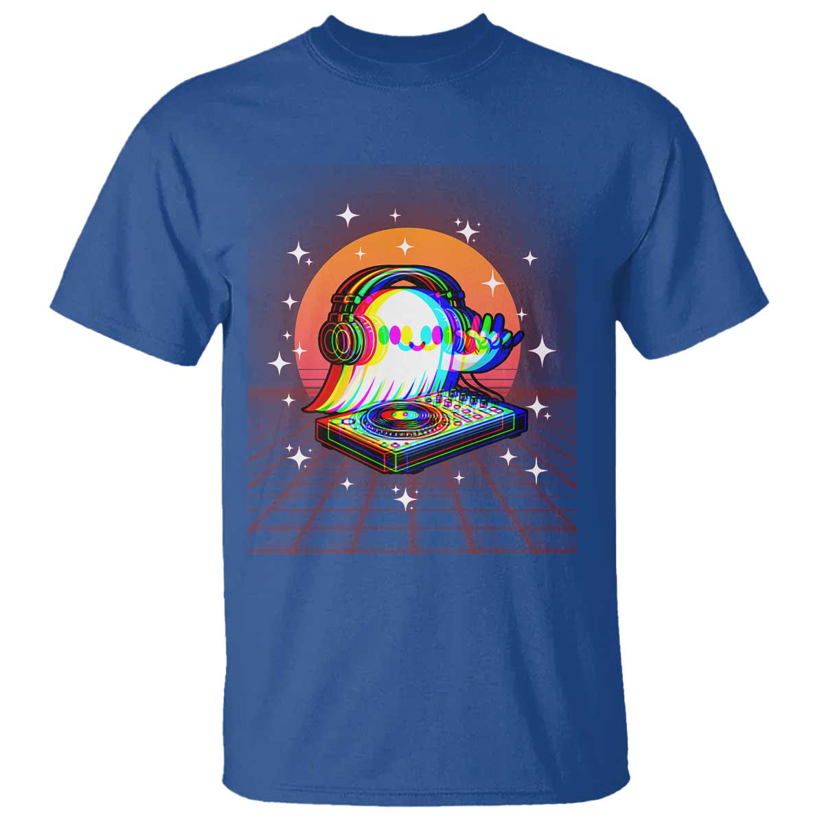 Halloween Ghost T Shirt Funny Trippy Vaporwave DJ Music Party TS12 Royal Blue Print Your Wear