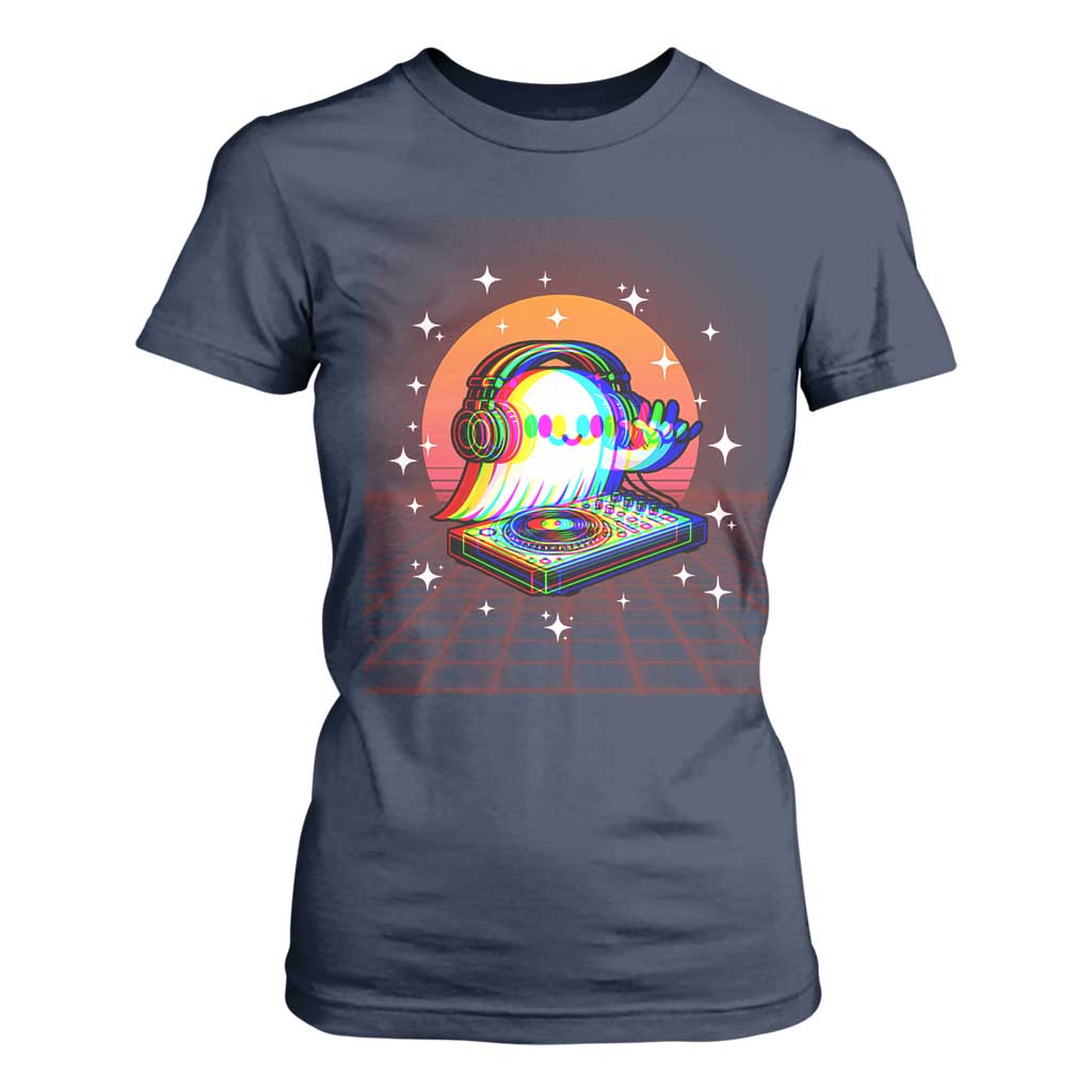 Halloween Ghost T Shirt For Women Funny Trippy Vaporwave DJ Music Party TS12 Navy Print Your Wear
