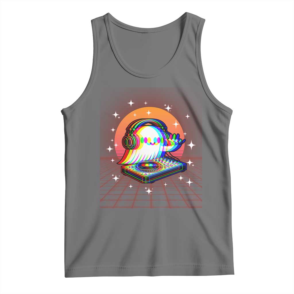 Halloween Ghost Tank Top Funny Trippy Vaporwave DJ Music Party TS12 Black Heather Print Your Wear