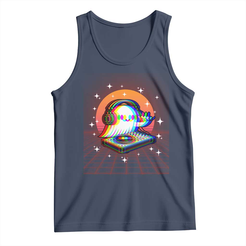 Halloween Ghost Tank Top Funny Trippy Vaporwave DJ Music Party TS12 Navy Print Your Wear
