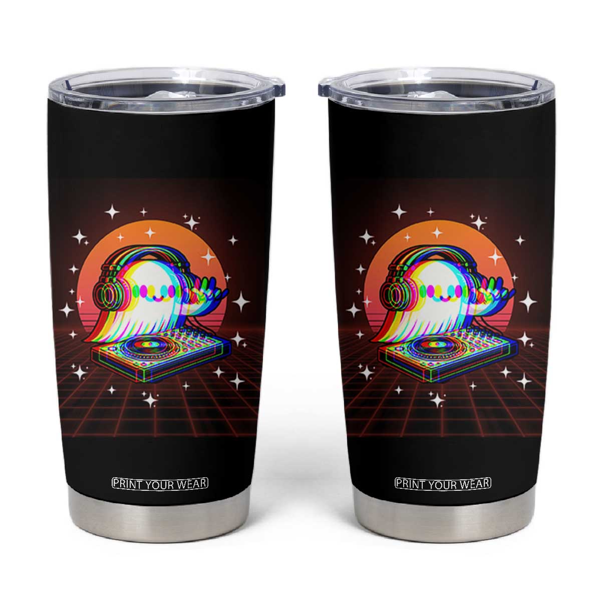 Halloween Ghost Tumbler Cup Funny Trippy Vaporwave DJ Music Party TS12 Black Print Your Wear