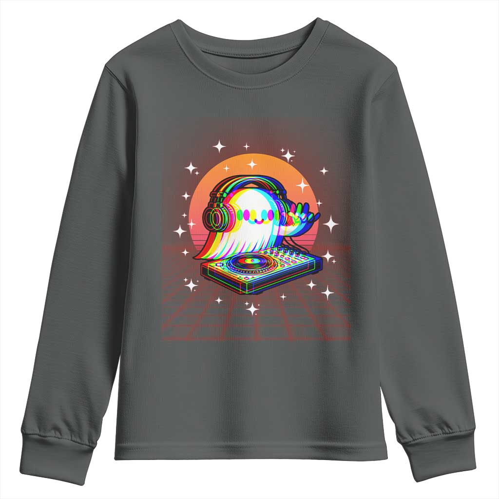 Halloween Ghost Youth Sweatshirt Funny Trippy Vaporwave DJ Music Party TS12 Dark Heather Print Your Wear