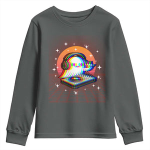 Halloween Ghost Youth Sweatshirt Funny Trippy Vaporwave DJ Music Party TS12 Dark Heather Print Your Wear