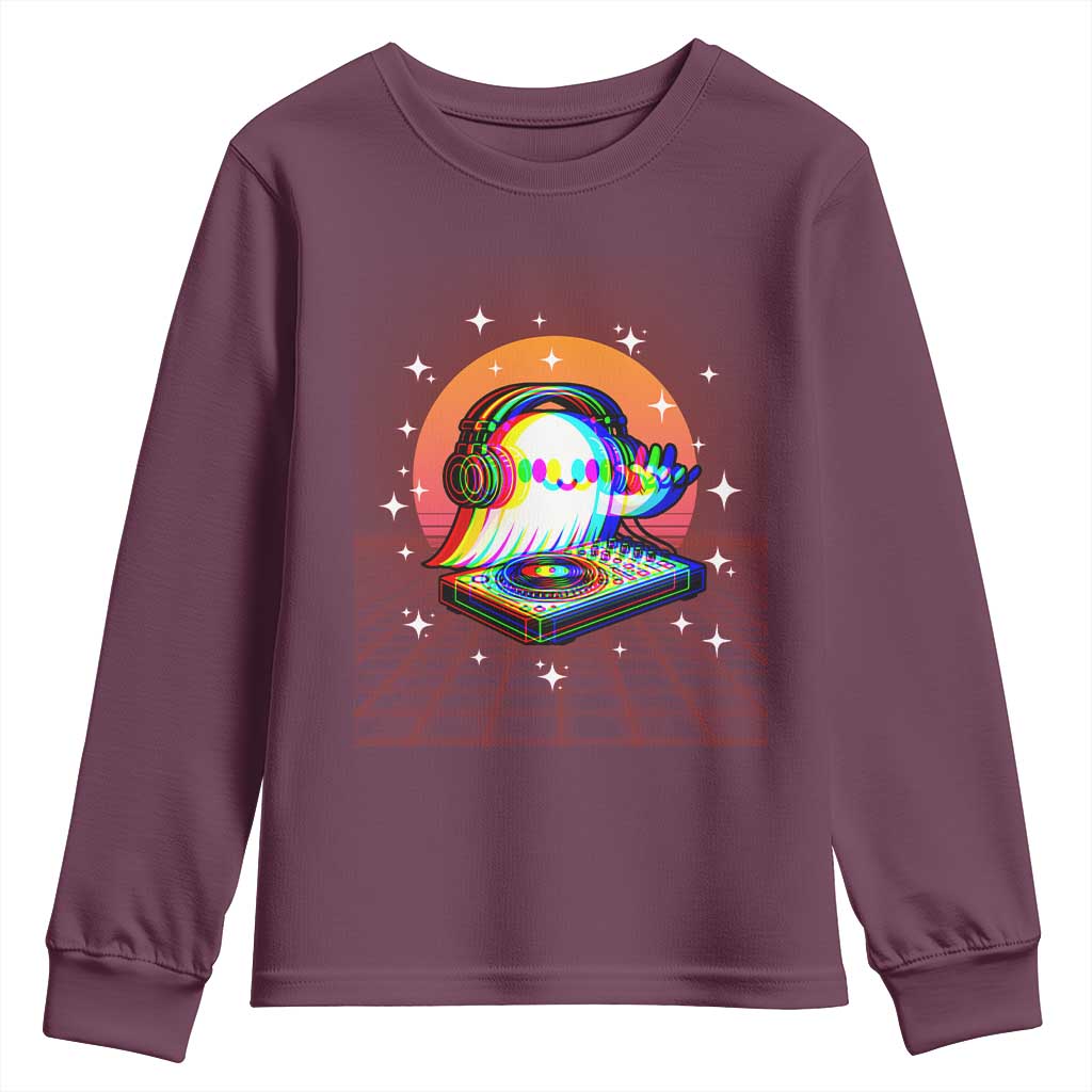 Halloween Ghost Youth Sweatshirt Funny Trippy Vaporwave DJ Music Party TS12 Maroon Print Your Wear