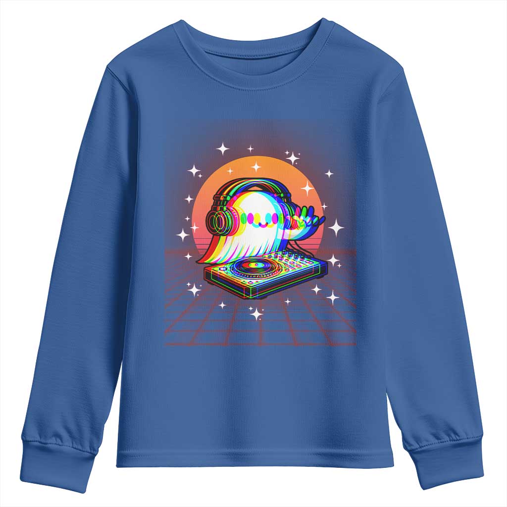 Halloween Ghost Youth Sweatshirt Funny Trippy Vaporwave DJ Music Party TS12 Royal Blue Print Your Wear