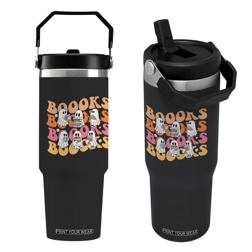 Bookish Ghost Halloween Flip Straw Tumbler Funny Book Lover And Spooky Squad TS12 One Size: 30 oz Black Print Your Wear