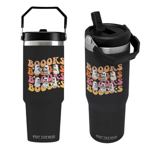 Bookish Ghost Halloween Flip Straw Tumbler Funny Book Lover And Spooky Squad TS12 One Size: 30 oz Black Print Your Wear