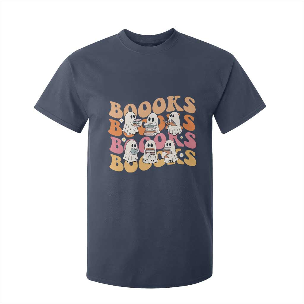 Bookish Ghost Halloween T Shirt For Kid Funny Book Lover And Spooky Squad TS12 Navy Print Your Wear