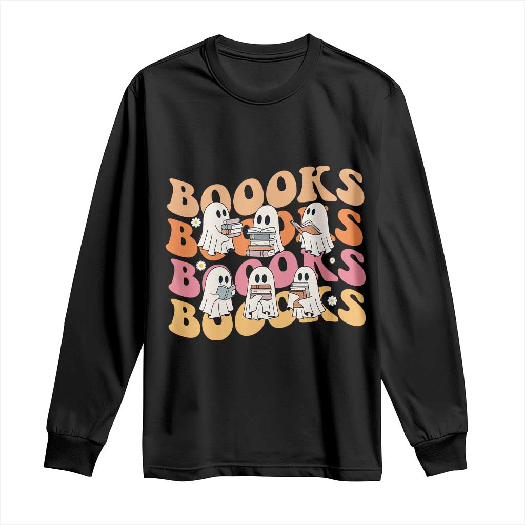 Bookish Ghost Halloween Long Sleeve Shirt Funny Book Lover And Spooky Squad TS12 Black Print Your Wear