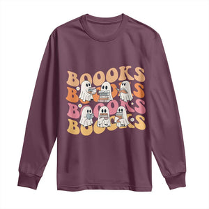 Bookish Ghost Halloween Long Sleeve Shirt Funny Book Lover And Spooky Squad TS12 Maroon Print Your Wear
