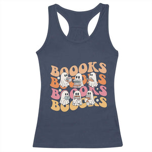 Bookish Ghost Halloween Racerback Tank Top Funny Book Lover And Spooky Squad TS12 Navy Print Your Wear