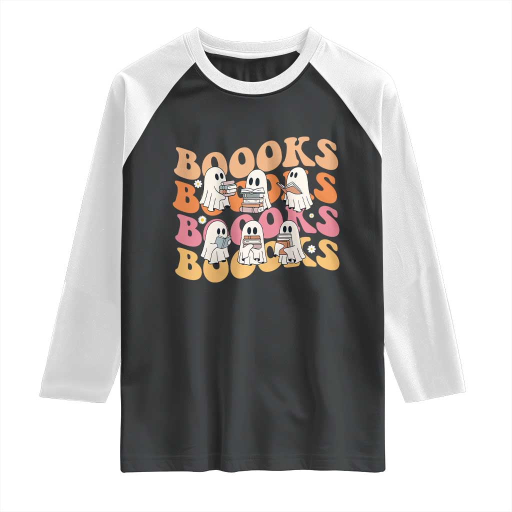 Bookish Ghost Halloween Raglan Shirt Funny Book Lover And Spooky Squad TS12 Black White Print Your Wear