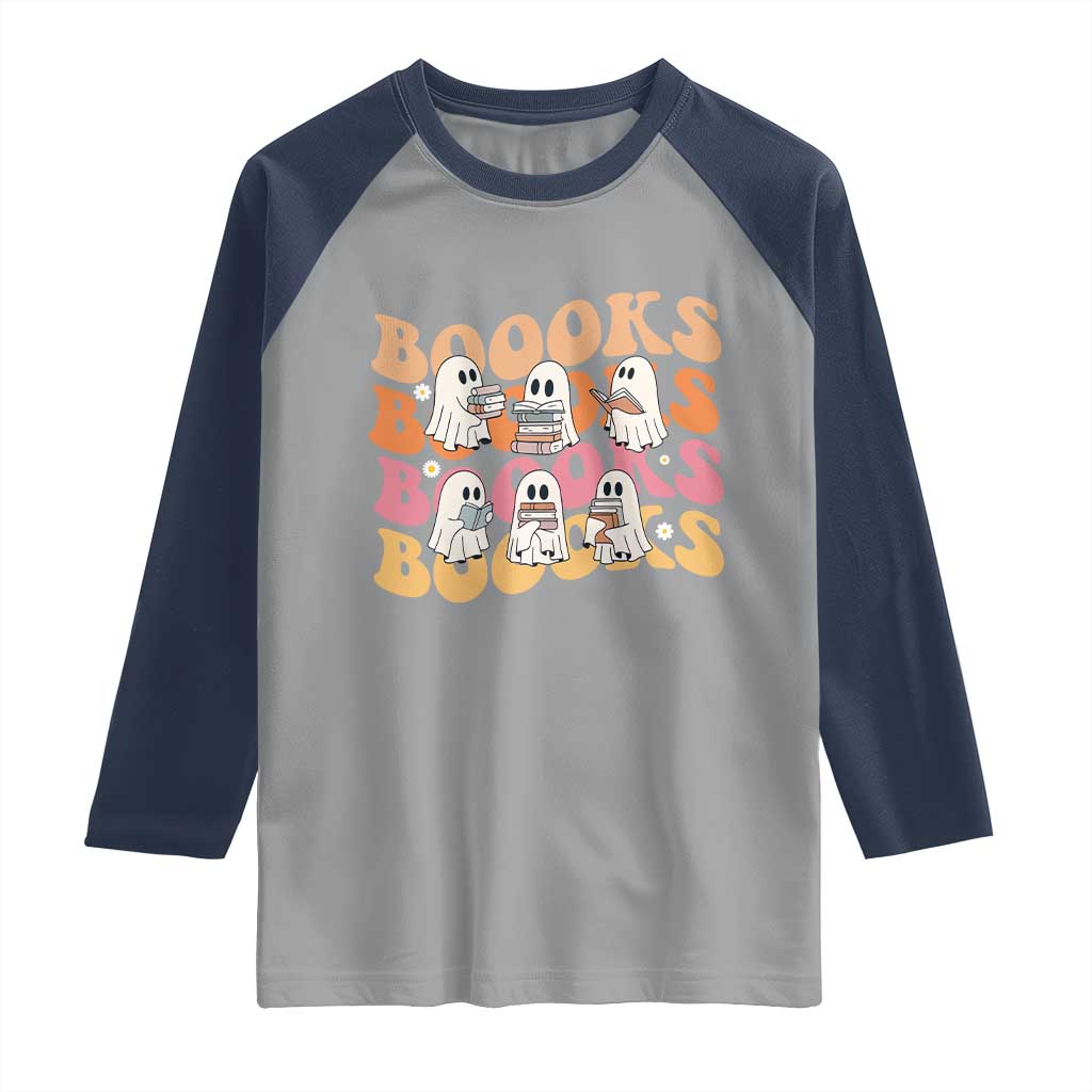 Bookish Ghost Halloween Raglan Shirt Funny Book Lover And Spooky Squad TS12 Sport Gray Navy Print Your Wear