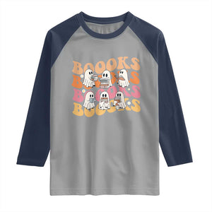 Bookish Ghost Halloween Raglan Shirt Funny Book Lover And Spooky Squad TS12 Sport Gray Navy Print Your Wear