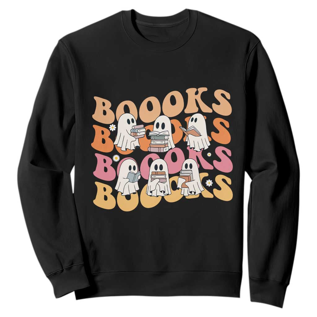 Bookish Ghost Halloween Sweatshirt Funny Book Lover And Spooky Squad TS12 Black Print Your Wear