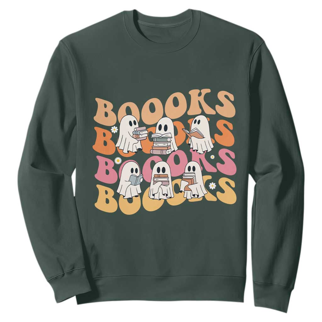 Bookish Ghost Halloween Sweatshirt Funny Book Lover And Spooky Squad TS12 Dark Forest Green Print Your Wear