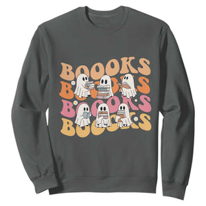 Bookish Ghost Halloween Sweatshirt Funny Book Lover And Spooky Squad TS12 Dark Heather Print Your Wear