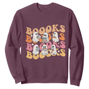Bookish Ghost Halloween Sweatshirt Funny Book Lover And Spooky Squad TS12 Maroon Print Your Wear