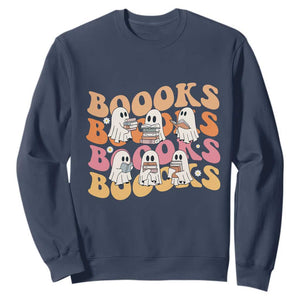 Bookish Ghost Halloween Sweatshirt Funny Book Lover And Spooky Squad TS12 Navy Print Your Wear