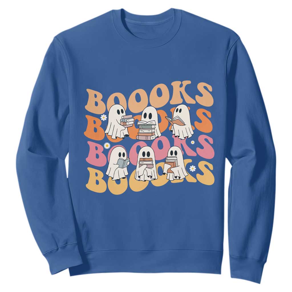 Bookish Ghost Halloween Sweatshirt Funny Book Lover And Spooky Squad TS12 Royal Blue Print Your Wear