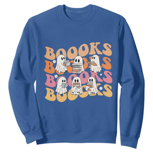 Bookish Ghost Halloween Sweatshirt Funny Book Lover And Spooky Squad TS12 Royal Blue Print Your Wear