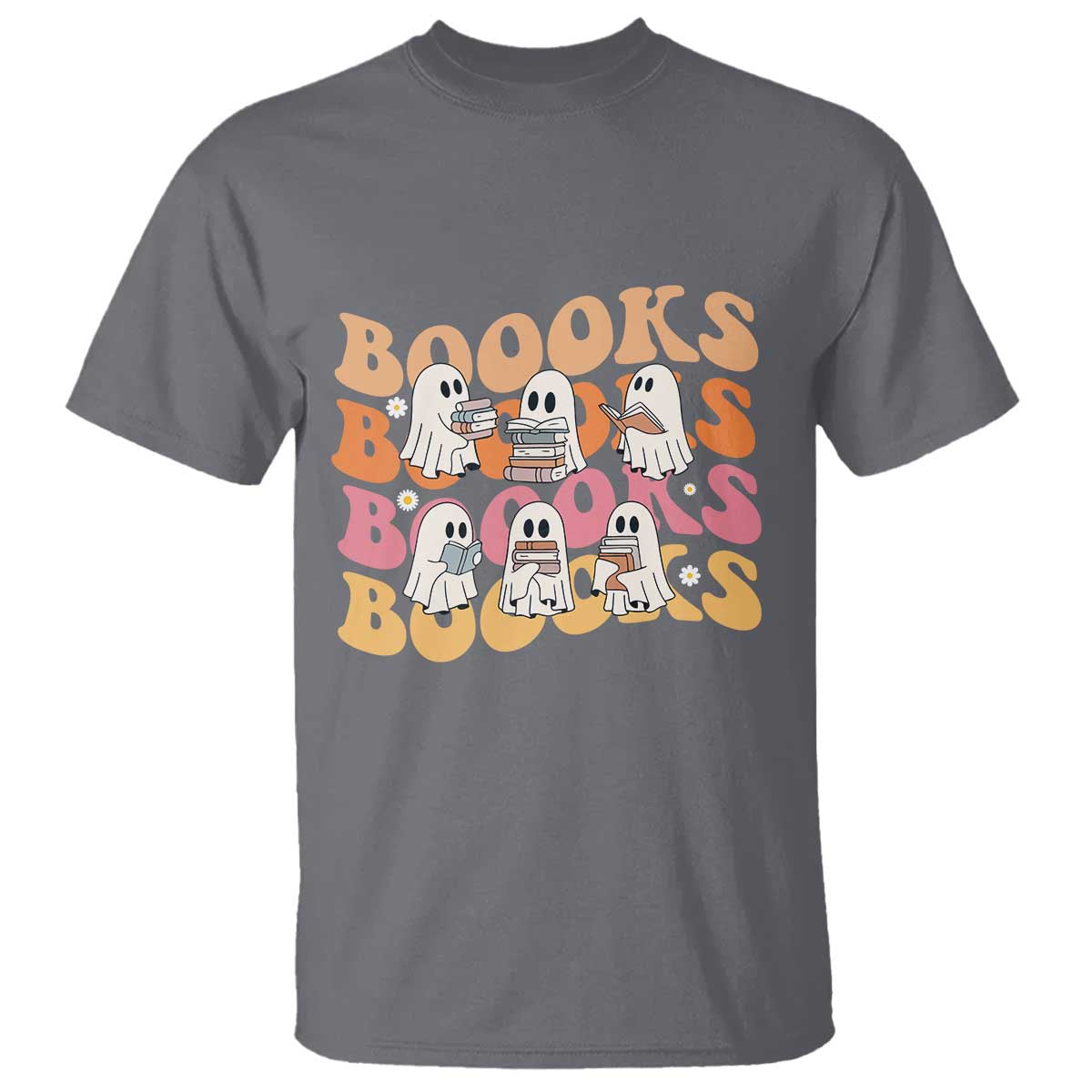 Bookish Ghost Halloween T Shirt Funny Book Lover And Spooky Squad TS12 Charcoal Print Your Wear