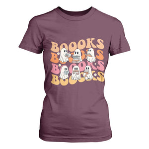 Bookish Ghost Halloween T Shirt For Women Funny Book Lover And Spooky Squad TS12 Maroon Print Your Wear