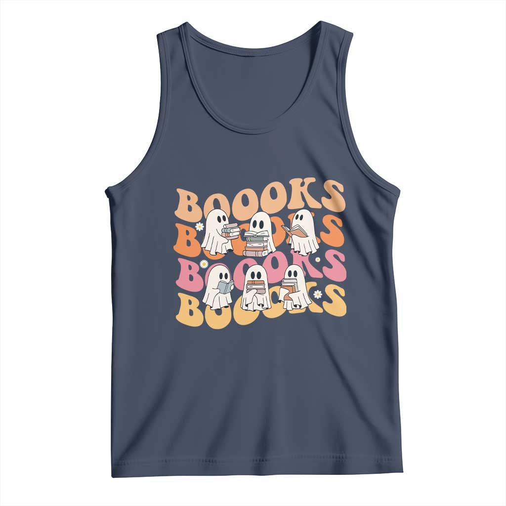 Bookish Ghost Halloween Tank Top Funny Book Lover And Spooky Squad TS12 Navy Print Your Wear