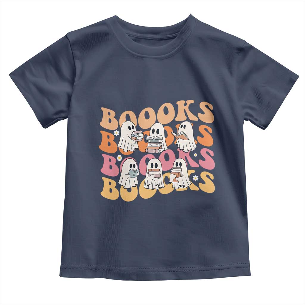 Bookish Ghost Halloween Toddler T Shirt Funny Book Lover And Spooky Squad TS12 Navy Print Your Wear