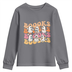 Bookish Ghost Halloween Youth Sweatshirt Funny Book Lover And Spooky Squad TS12 Charcoal Print Your Wear