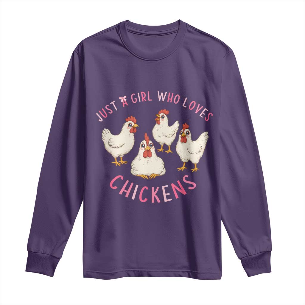 Chicken Lover Gift Long Sleeve Shirt Just A Girl Who Loves Chickens TS12 Purple Print Your Wear