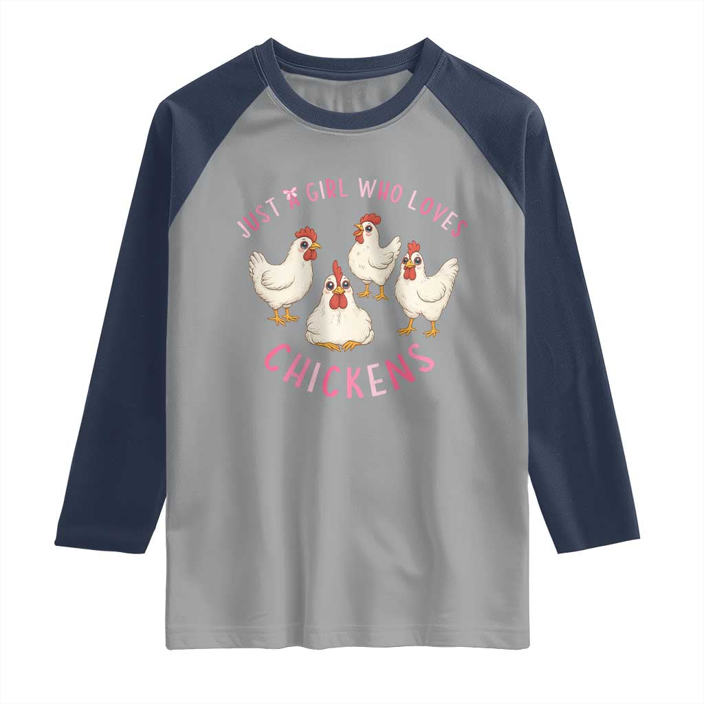 Chicken Lover Gift Raglan Shirt Just A Girl Who Loves Chickens TS12 Sport Gray Navy Print Your Wear
