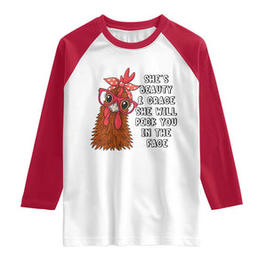 Funny Chicken Lover Gift Raglan Shirt She Is Beauty And Grace She Will Peck You In The Face TS12 White Red Print Your Wear