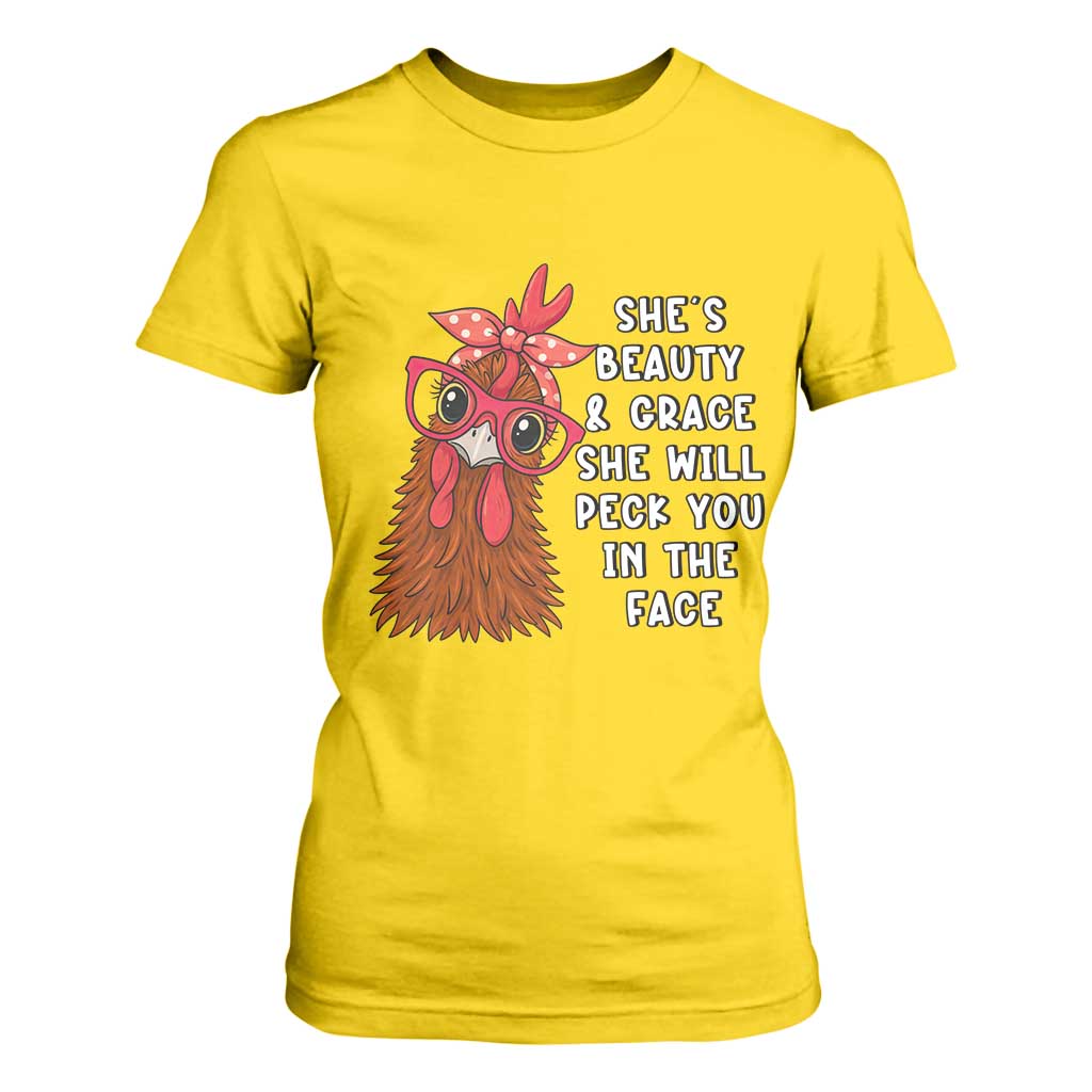 Funny Chicken Lover Gift T Shirt For Women She Is Beauty And Grace She Will Peck You In The Face TS12 Daisy Print Your Wear