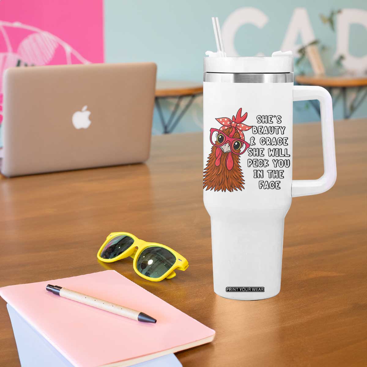 Funny Chicken Lover Gift Tumbler With Handle She Is Beauty And Grace She Will Peck You In The Face TS12 Print Your Wear