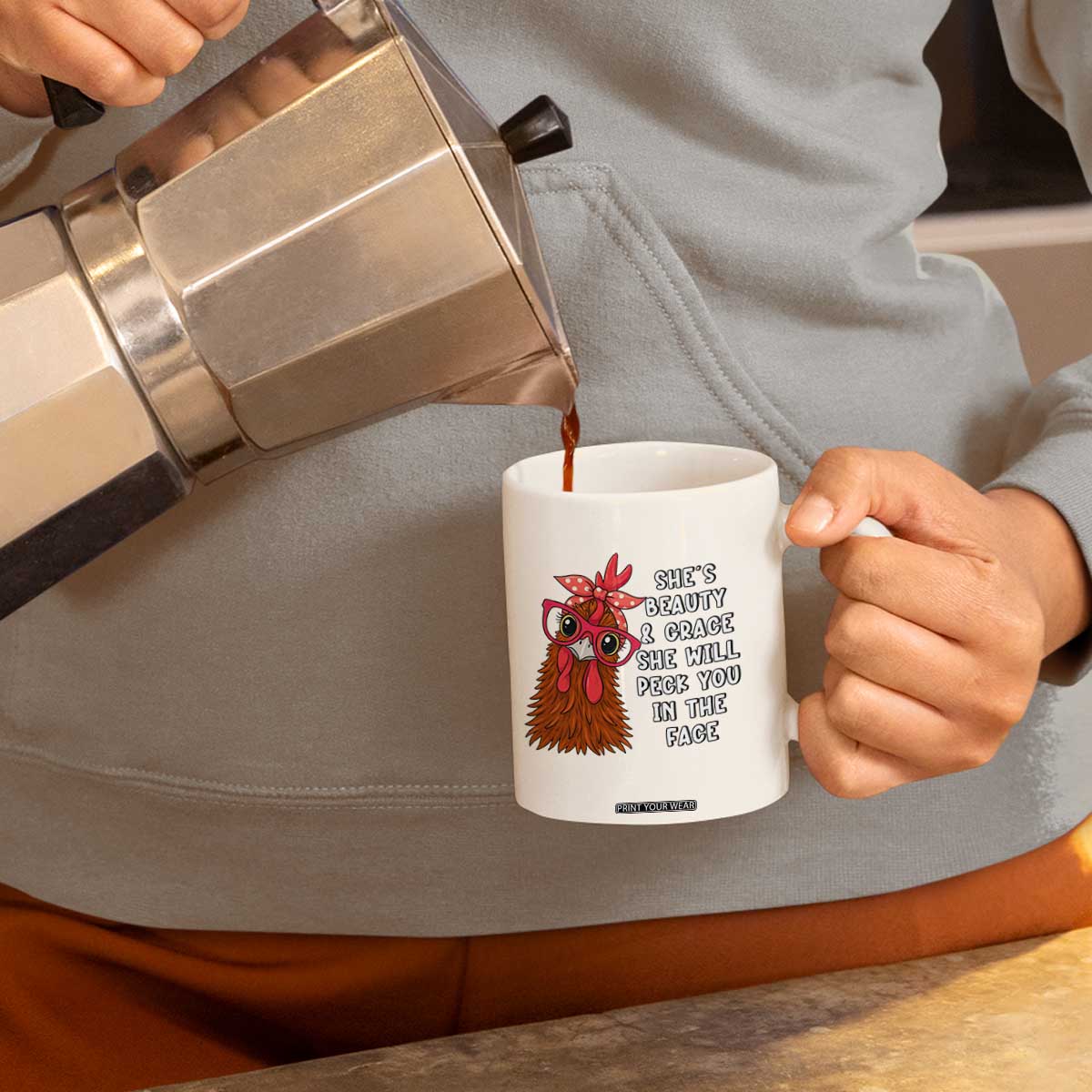 Funny Chicken Lover Gift Coffee Mug She Is Beauty And Grace She Will Peck You In The Face TS12 Print Your Wear