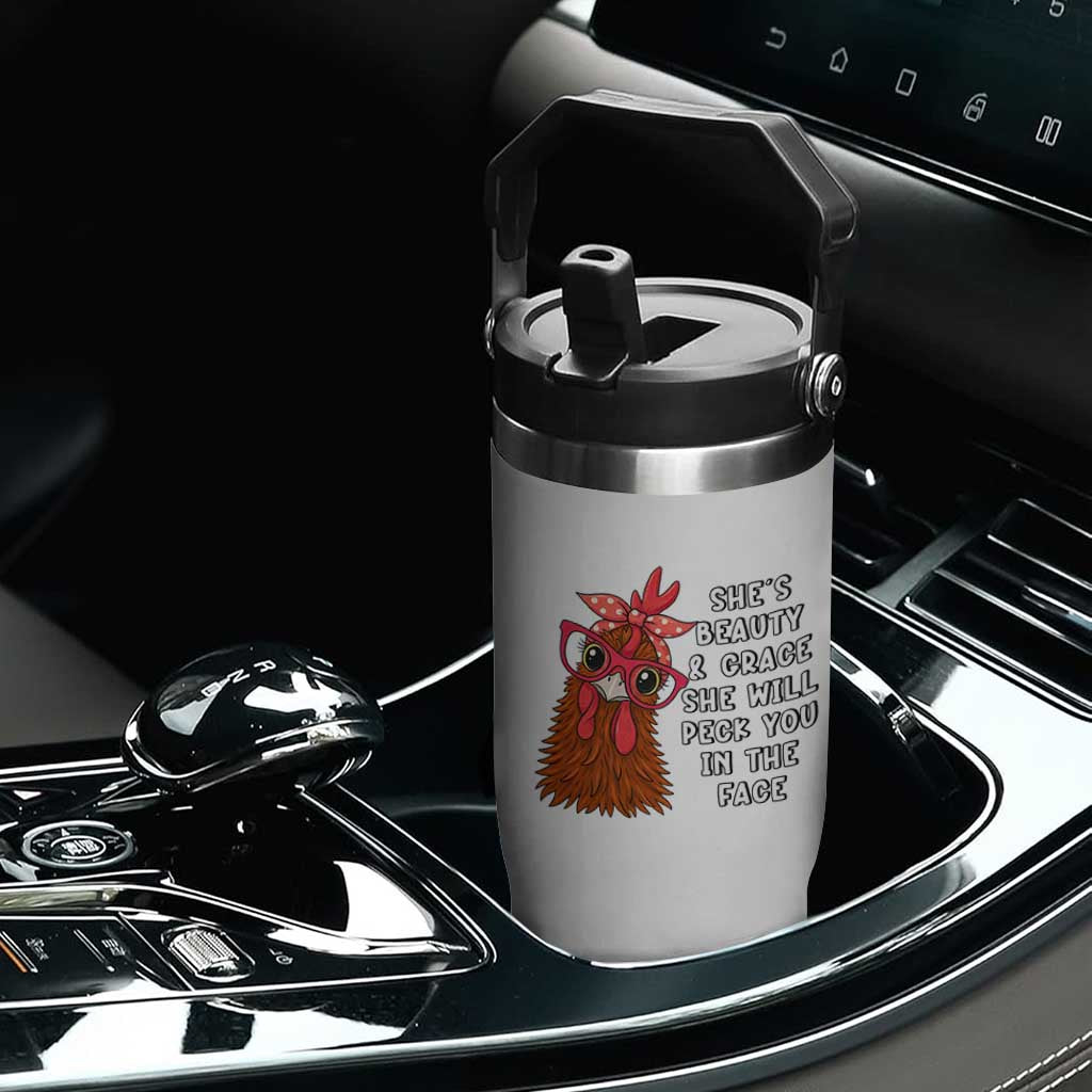 Funny Chicken Lover Gift Flip Straw Tumbler She Is Beauty And Grace She Will Peck You In The Face TS12 Print Your Wear