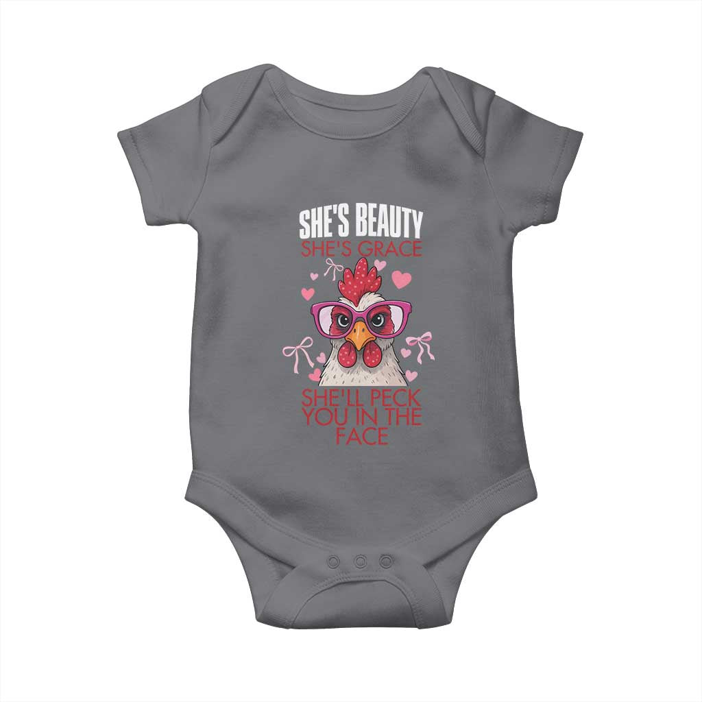 She Will Peck You In The Face Baby Onesie Funny Chicken Lover TS12 Charcoal Print Your Wear