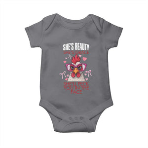She Will Peck You In The Face Baby Onesie Funny Chicken Lover TS12 Charcoal Print Your Wear