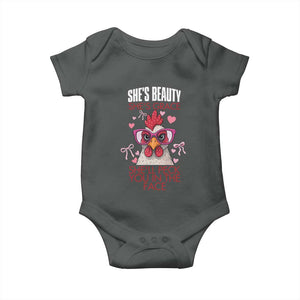 She Will Peck You In The Face Baby Onesie Funny Chicken Lover TS12 Dark Heather Print Your Wear