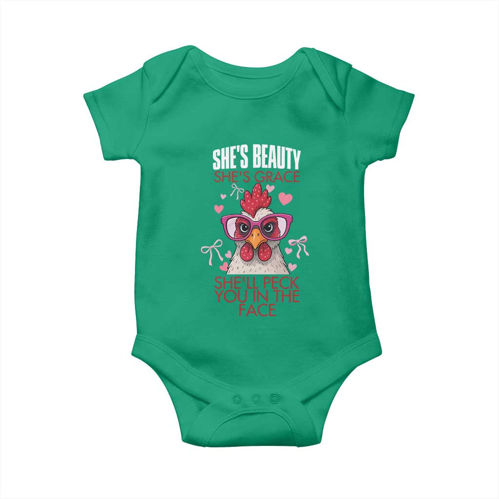 She Will Peck You In The Face Baby Onesie Funny Chicken Lover TS12 Irish Green Print Your Wear