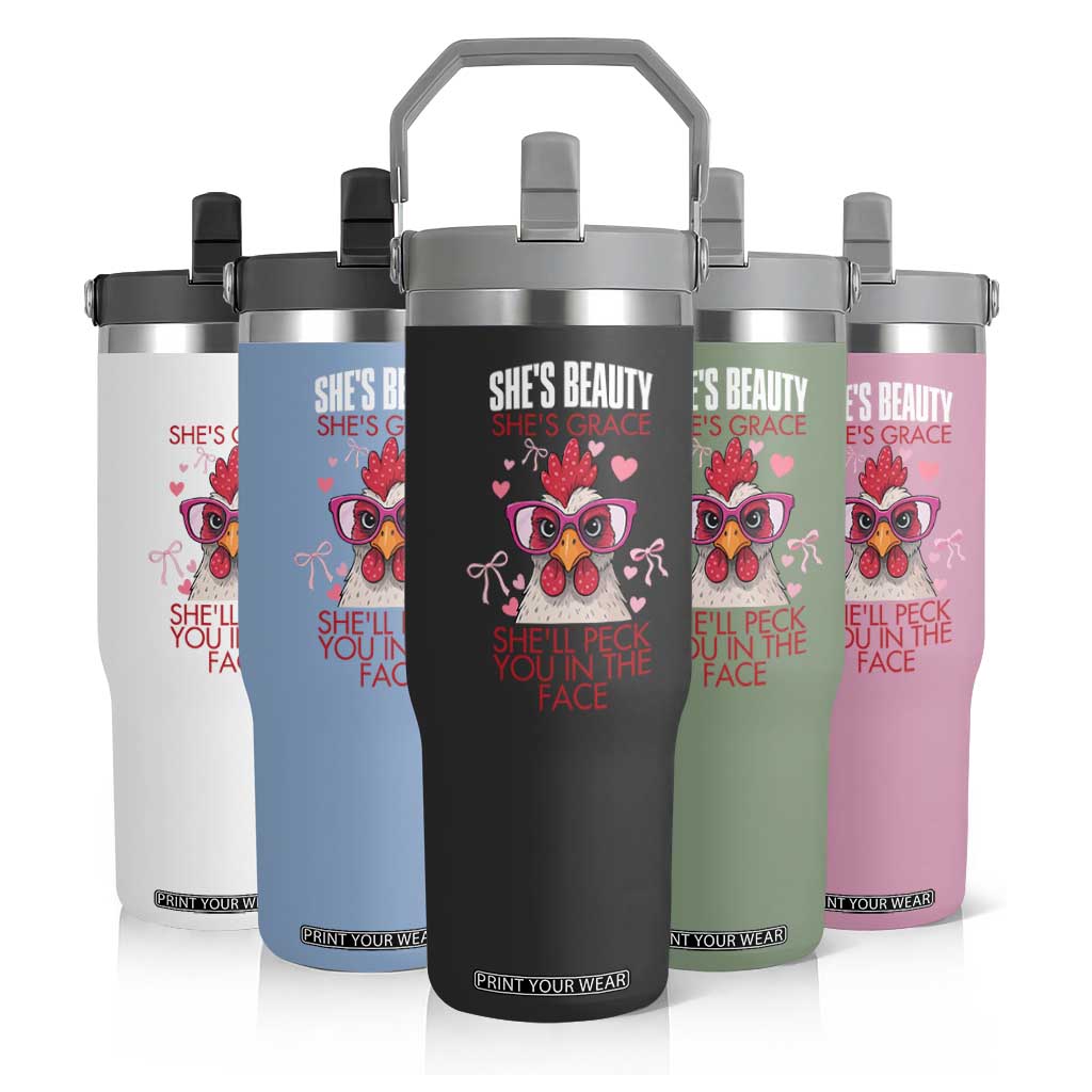 She Will Peck You In The Face Flip Straw Tumbler Funny Chicken Lover TS12 Print Your Wear