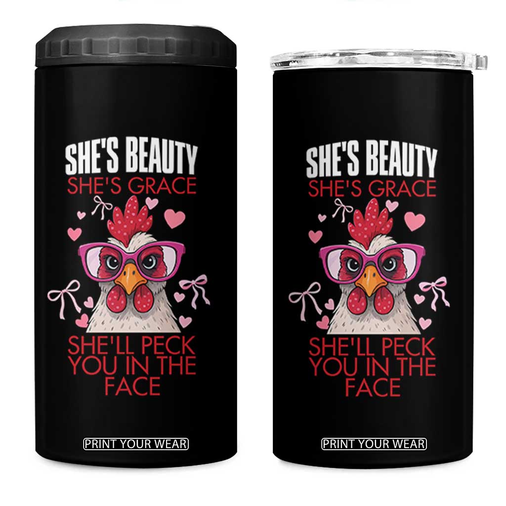 She Will Peck You In The Face 4 in 1 Can Cooler Tumbler Funny Chicken Lover TS12 One Size: 16 oz Black Print Your Wear