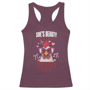 She Will Peck You In The Face Racerback Tank Top Funny Chicken Lover TS12 Maroon Print Your Wear
