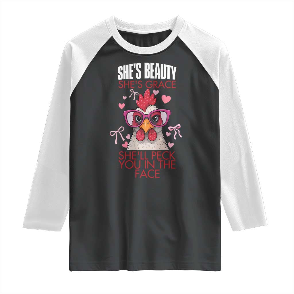 She Will Peck You In The Face Raglan Shirt Funny Chicken Lover TS12 Black White Print Your Wear