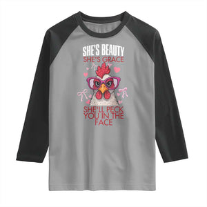 She Will Peck You In The Face Raglan Shirt Funny Chicken Lover TS12 Sport Gray Black Print Your Wear